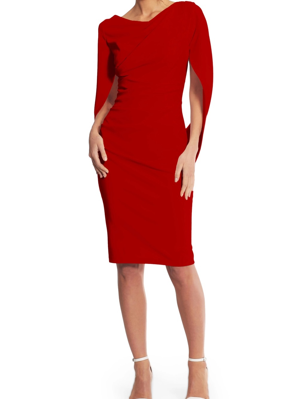 Betsy & Adam Red Draped Midi Sheath Dress